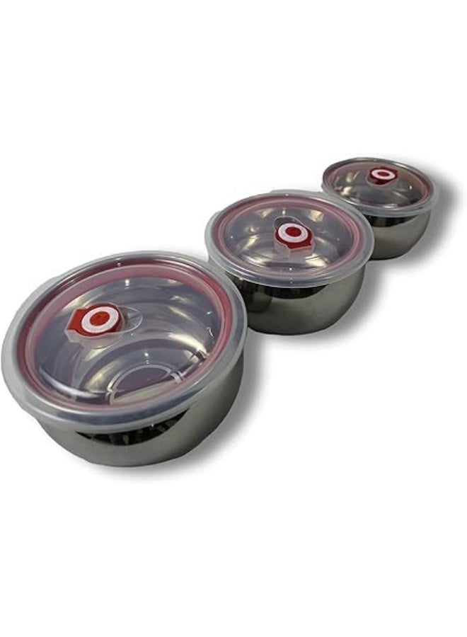 Generic Modern Minimalist Stainless Steel Food Storage Containers 3 Drum 3 Crisper 12/14/16cm Rectangular with Rounded Corners Snap Closure Silver - Image 1